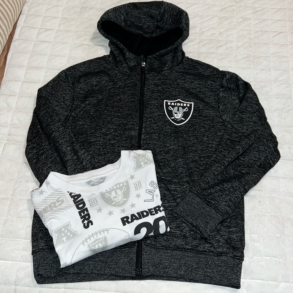 Boys NFL Team Apparel Raiders Zip Hoodie & Tee Shirt Bundle